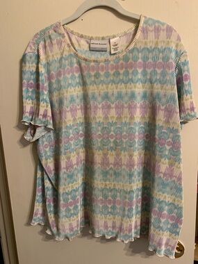 Alfred Dunner Pastel Multicolor Ribbed Short Sleeve Top